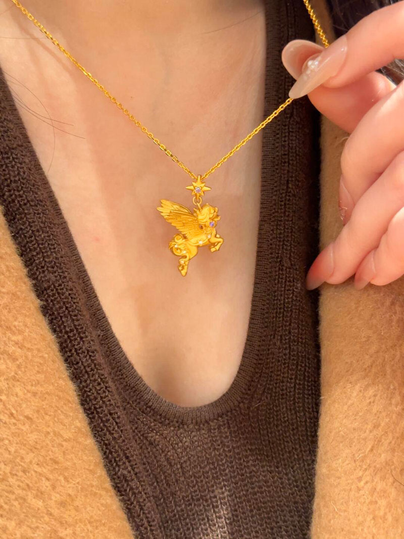 Golden Pegasus Pendant Necklace