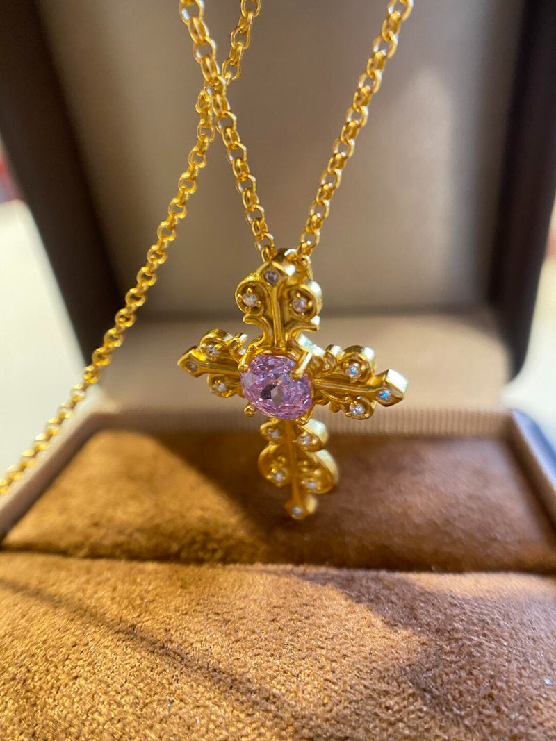 Gilded Cross & Pearl Layered Necklace