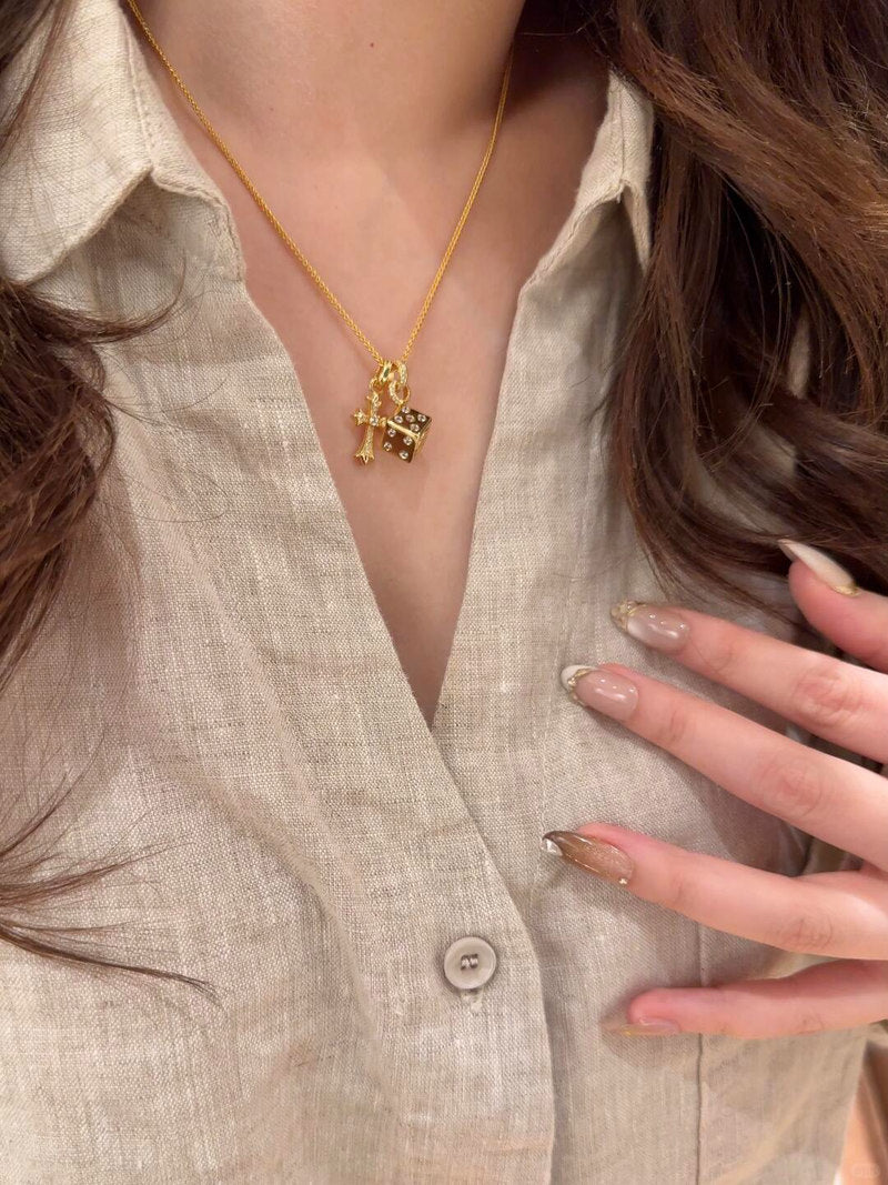 Golden Cross Dice Necklace