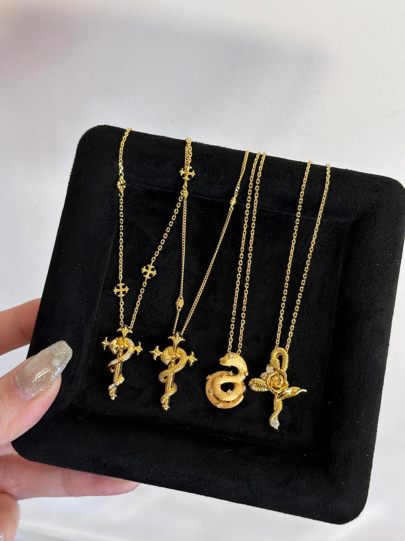 Golden Serpent & Rose Necklace