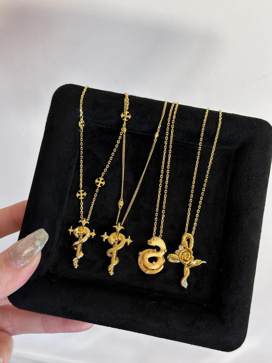 Golden Serpent & Rose Necklace