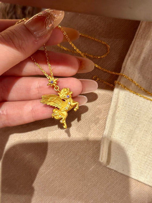 Golden Pegasus Pendant Necklace