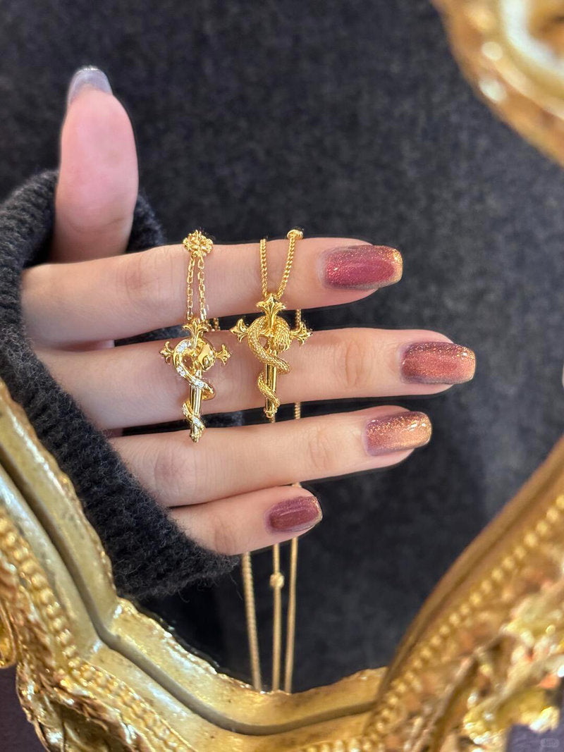 Golden Serpent & Rose Necklace