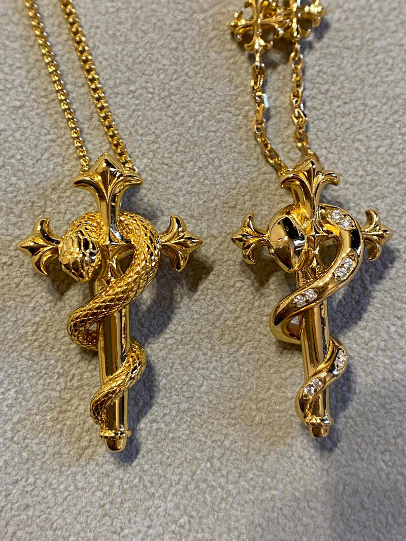 Golden Serpent & Rose Necklace