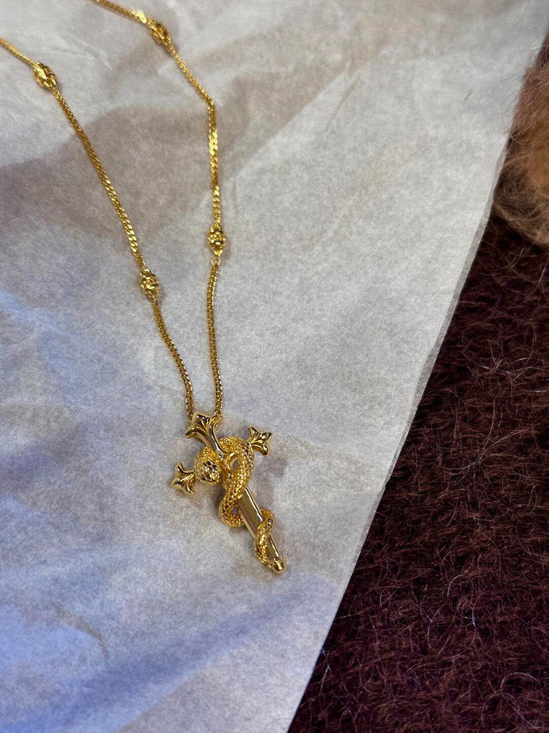 Golden Serpent & Rose Necklace