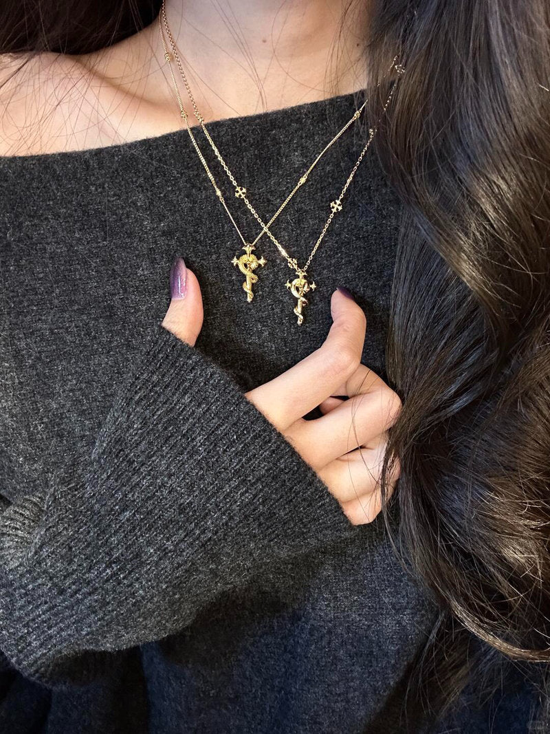 Golden Serpent & Rose Necklace