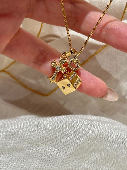 Golden Cross Dice Necklace