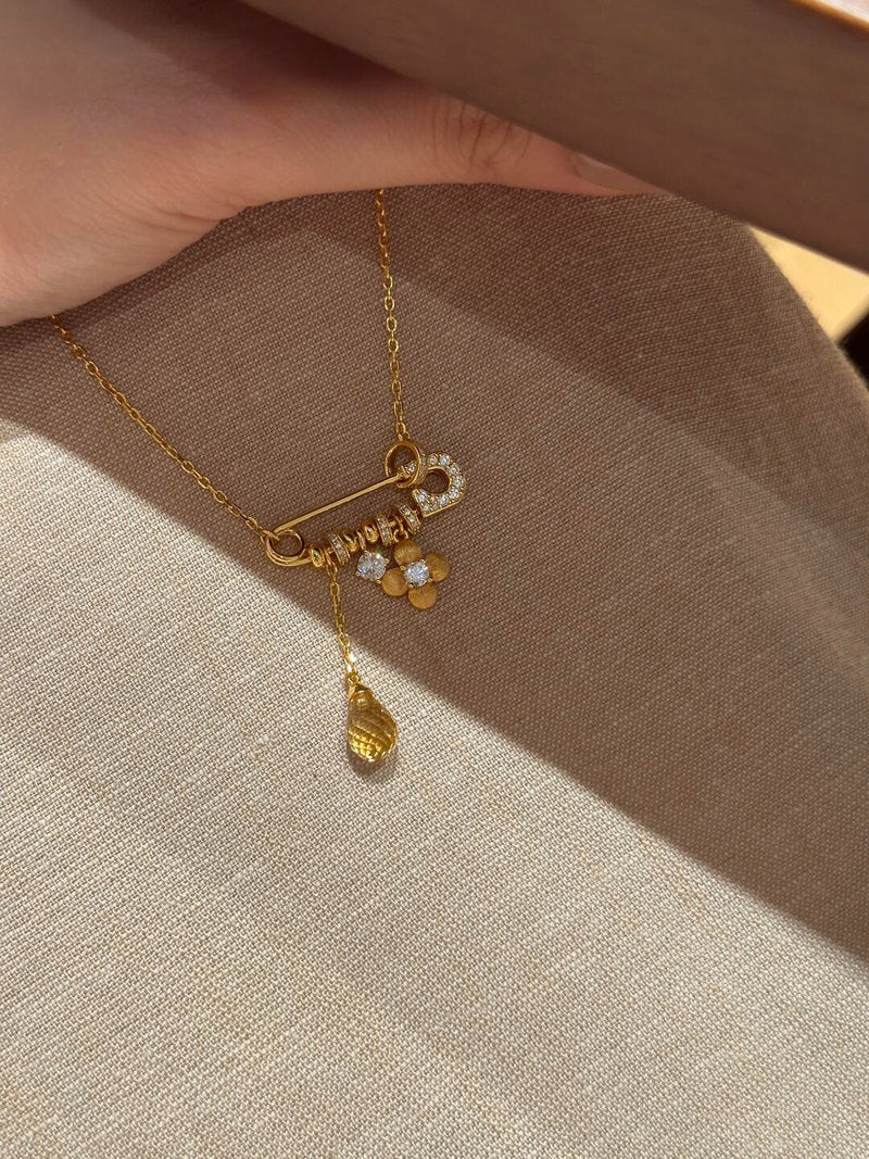 Safety Pin Charm Necklace