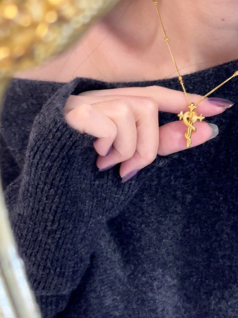 Golden Serpent & Rose Necklace